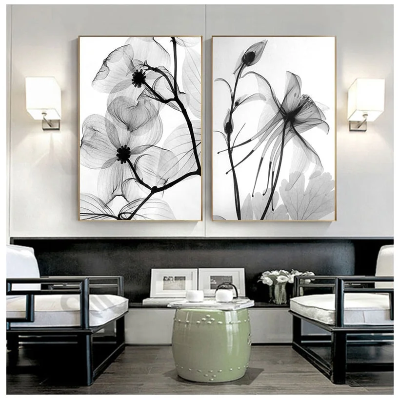Nordic Black White Plant Abstract Flower Canvas Posters Canvas Prints Minimalist Wall Art Painting Decorative Picture Home Decor