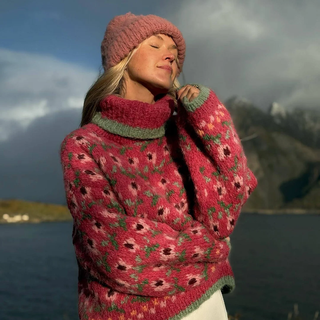 Athvotar Athvotar And Winter Fashion Striped Sweater Female Pattern Print Lull Loose Version Of The Bumpy Pattern Splicing Fashionable Top