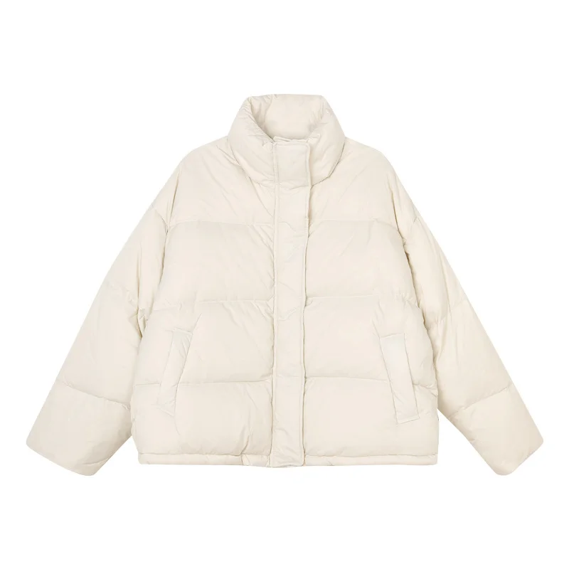 Toloer New Down Jacket Female Short Korean Version Loose And Thick Warm White Duck Down Standing Collar Bread Clothing Winter Coat-Outfit Ideas