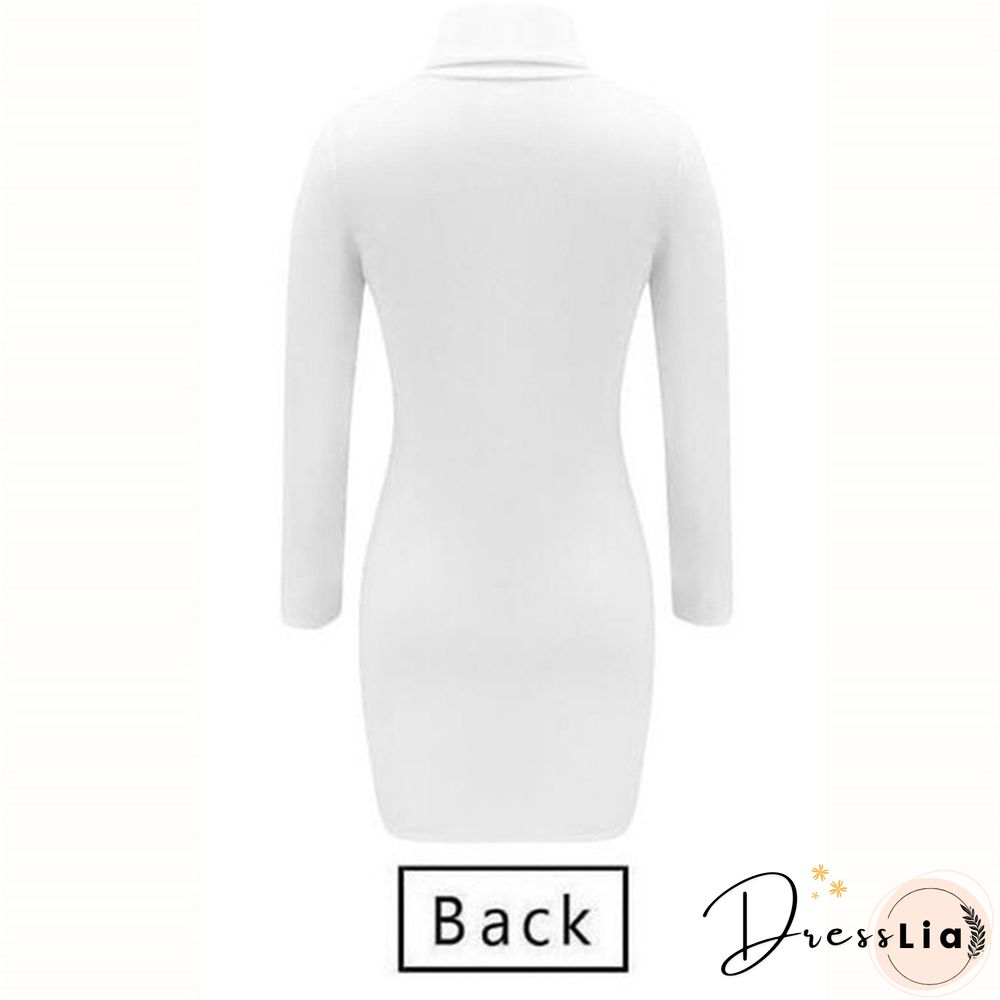 Fall/Winter Fashion Turtleneck High Collor Dresses Solid Color Bodycon Mini Casual Pullover Dresses