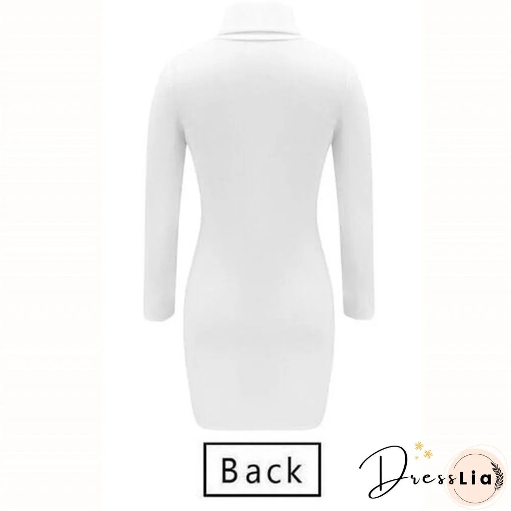Fall/Winter Fashion Turtleneck High Collor Dresses Solid Color Bodycon Mini Casual Pullover Dresses