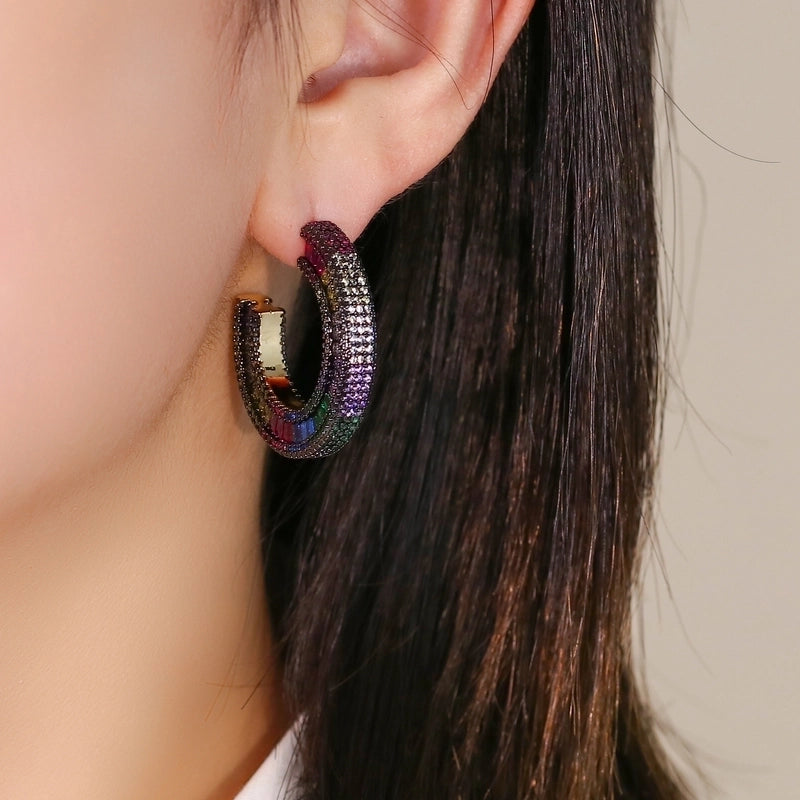 1 Pair Casual Minimalist Streetwear C Shape Plating Copper Zircon Copper Earrings