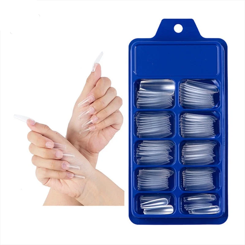 24/100PCS Fake Nails Long Half French Acrylic Nail Tips Fake Finger Polish Extension Tips Manicuring Tools Set