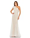 Embellished Feather One Shoulder Trumpet Gown