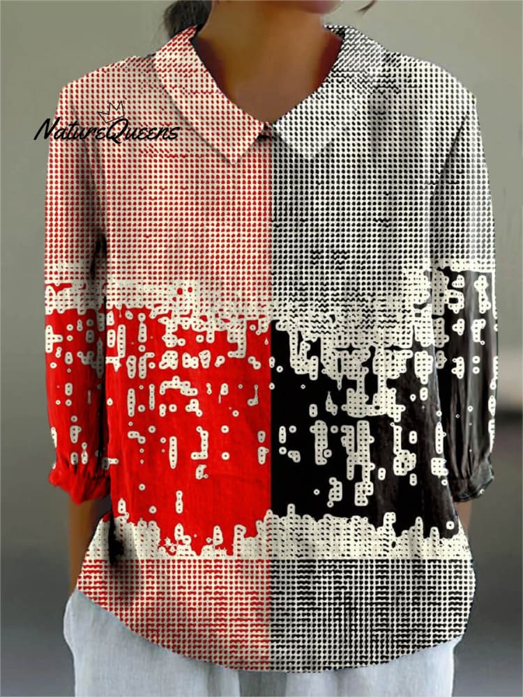 Women's Abstract Pattern Art Print Casual Cotton And Linen 3/4 Sleeve Shirt