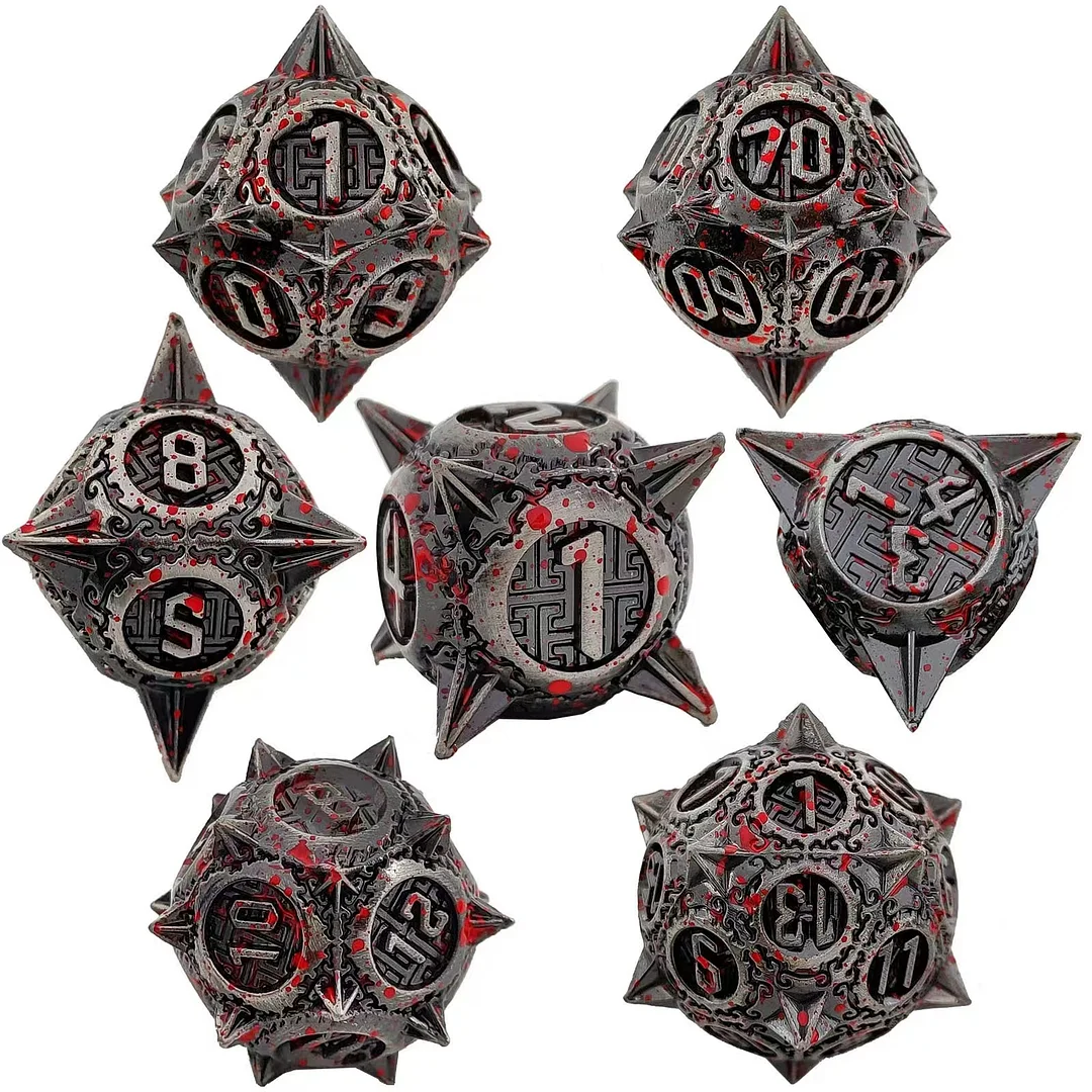 Metal Dice (7)Set For-Dungeons & Dragons (DND) RPG Cthulhu Polyhedra Spiked Dice