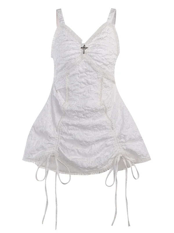 Gothic Dark Cross V Neck Bandaged High-rise Spaghetti Dress
