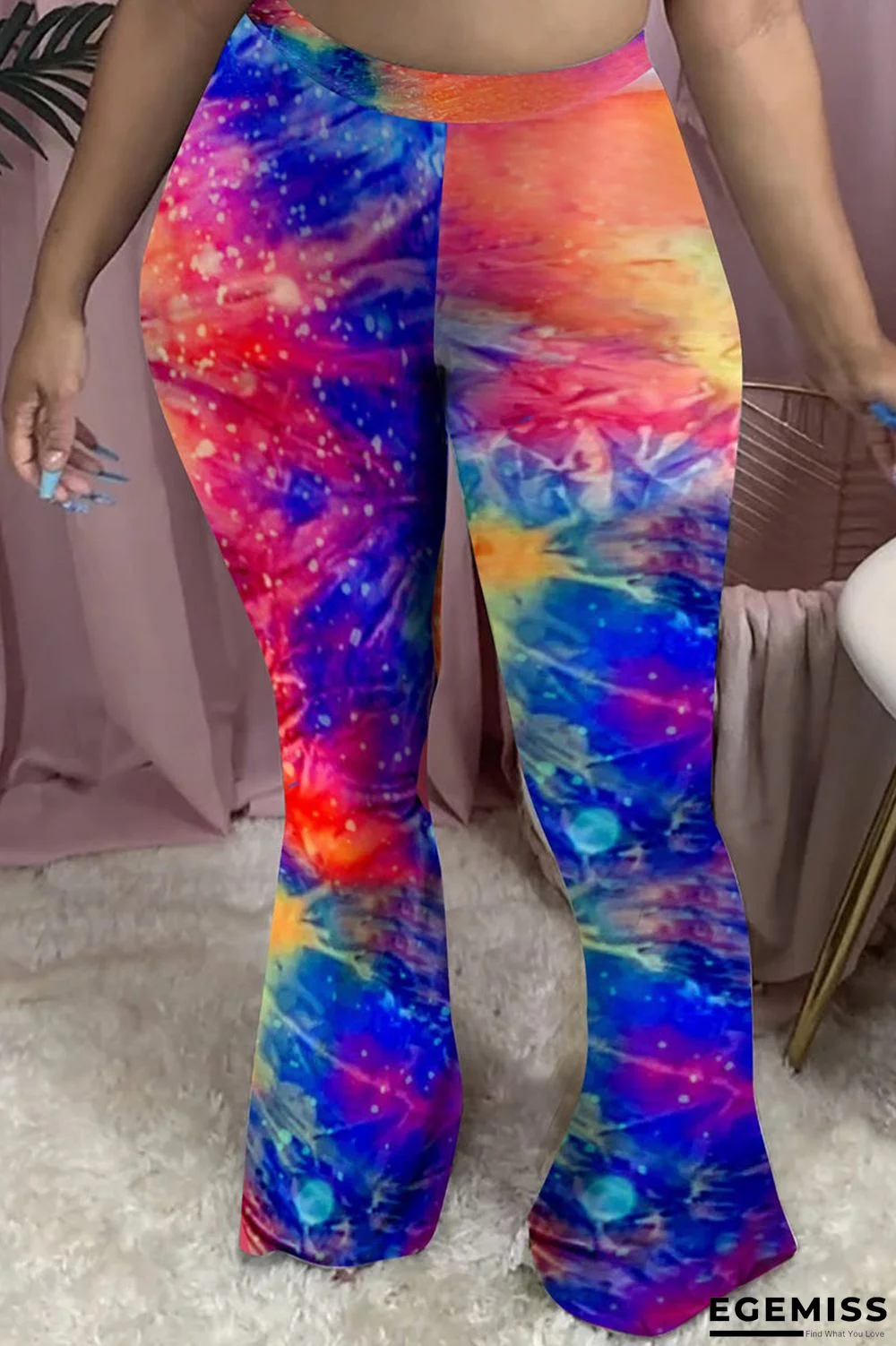 Blue Fashion Casual Print Tie-dye Regular High Waist Trousers | EGEMISS