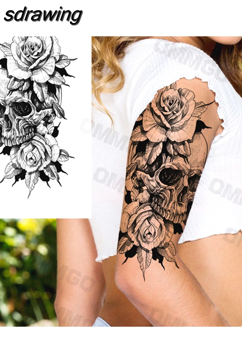 sdrawing Lion Rose Flower Temporary Tattoos For Women Adult Girl Compass Skull Fake Tattoo Arm Thigh Body Art Waterproof Tatoos