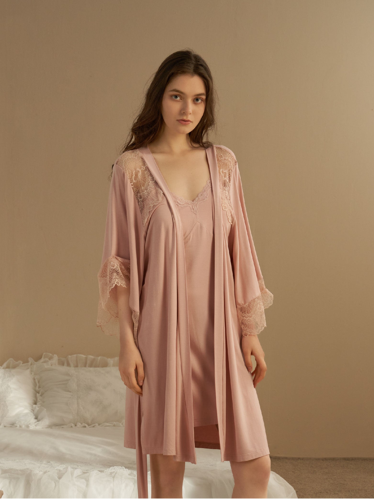 Lovingerie - Modal Lace Camisole Sexy Nightgown Robe Set