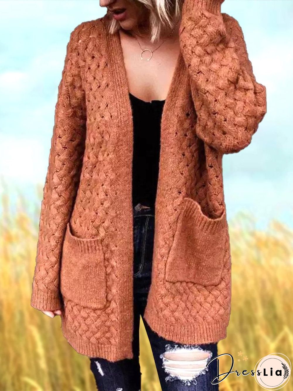 Hollow Loose Pocket Knitting Outerwear