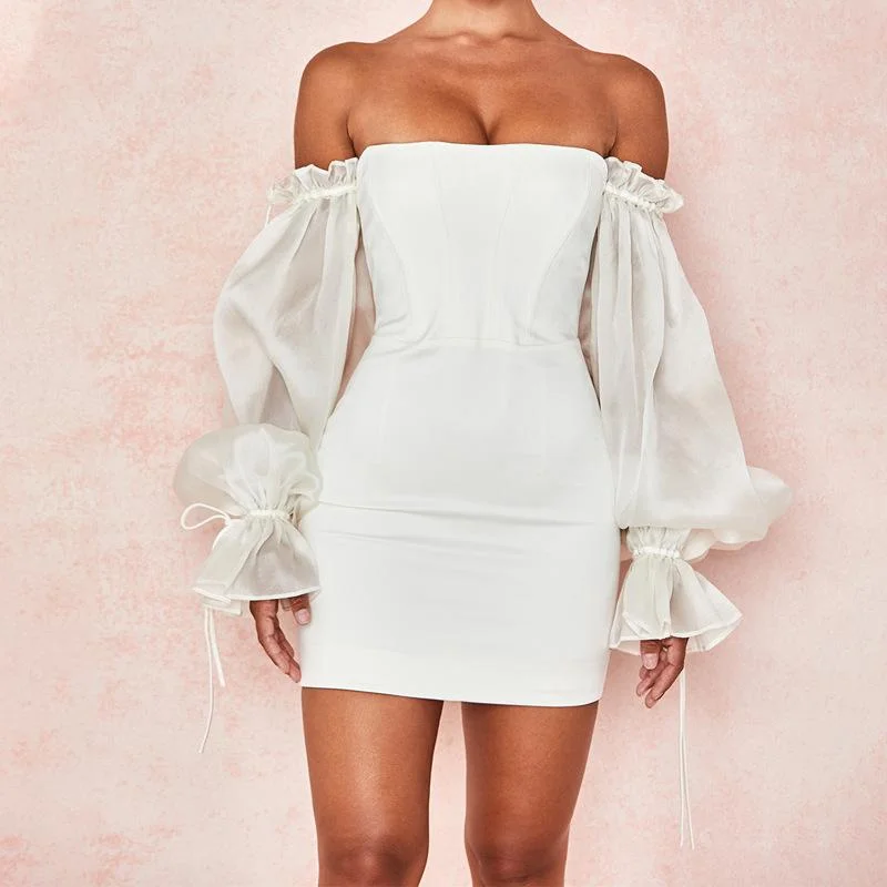 Sexy strapless lantern sleeve tube top evening dress-zachics