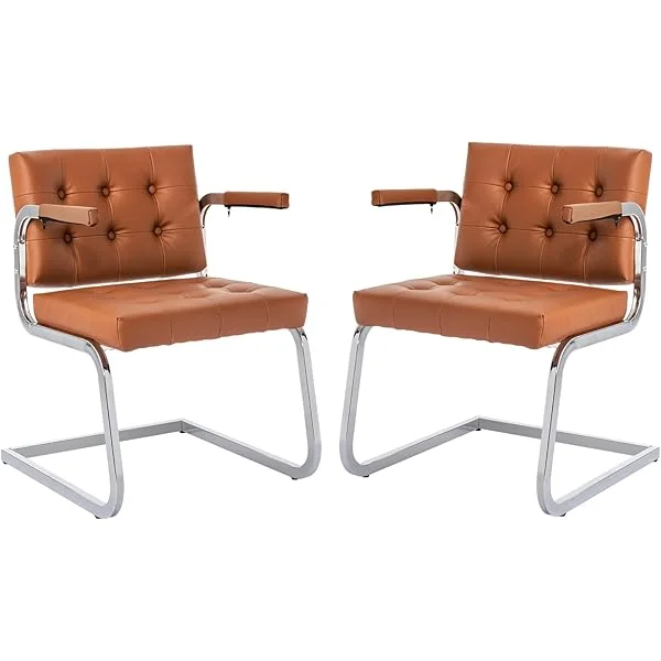 Conference Room Chairs Set of 2, 2 Pack Office Guest Chairs & Reception Chairs, Waiting Room Chairs with Sled Base, Modern Leather Office Desk Chair no Wheels. 2 White