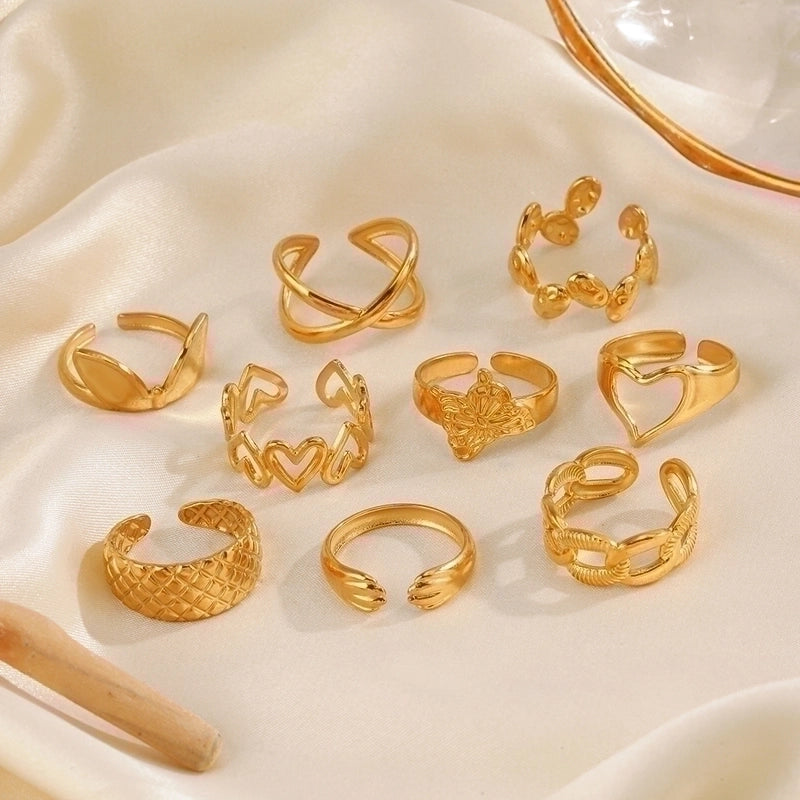 304 Stainless Steel 18K Gold Plated IG Style Plating Heart Shape Butterfly Open Rings