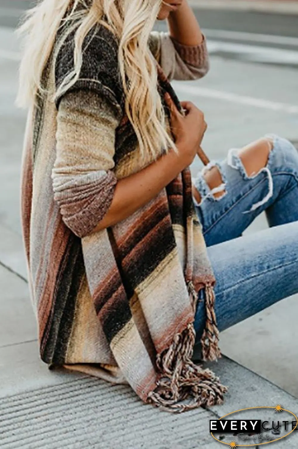 Long Sleeve Fringed Cardigan P13311