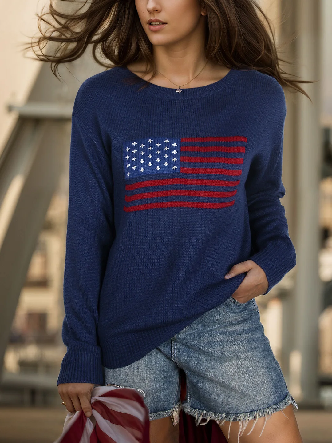 Athvotar Athvotar 2025 New Hot-Selling Flag Easter Independence Day Fashion Sweater Woman