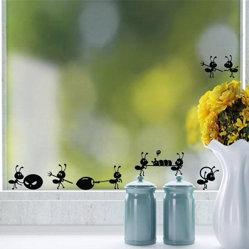 Cartoon Black Ants move Wall Sticker for children's rooms Home Decor Glass windows Decoration poster Mural art Decals stickers
