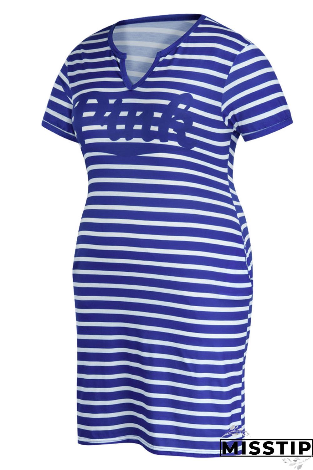 Cyanine Casual Striped Print Patchwork V Neck Straight Plus Size Dresses