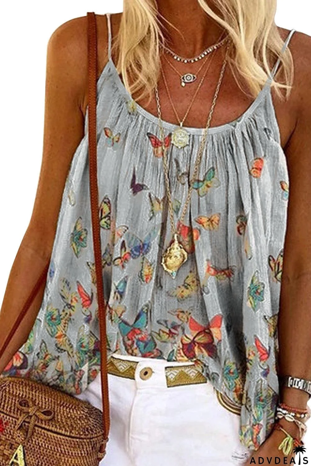Butterfly Print Slip Tank