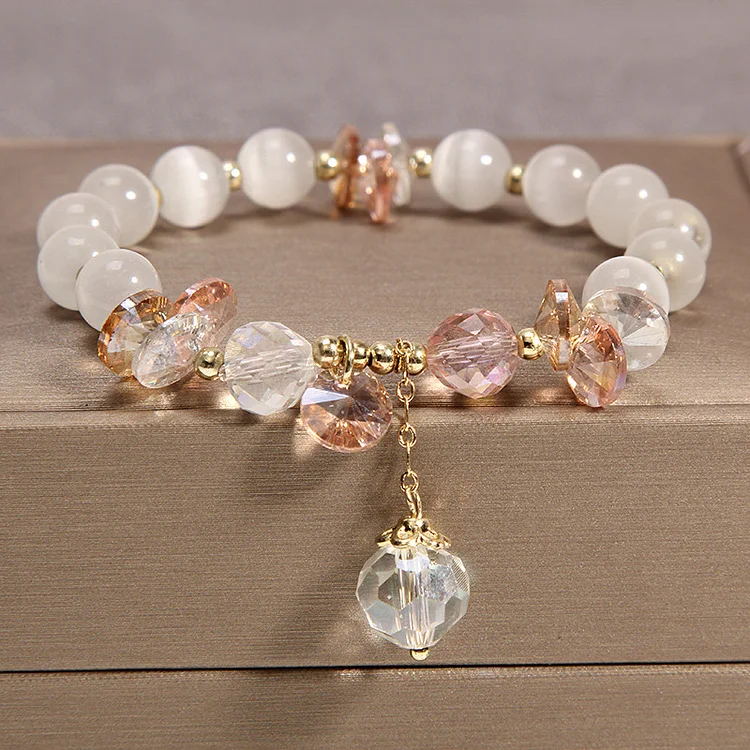 Sweet Girl Heart Pink Crystal Opal Bracelet KERENTILA