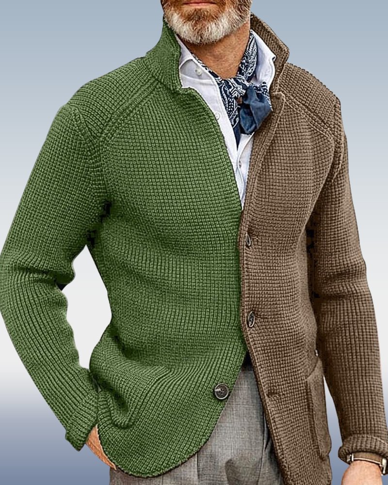 Men's Fashion Business Stand Collar Long Sleeve Knit Cardigan Jacket 003