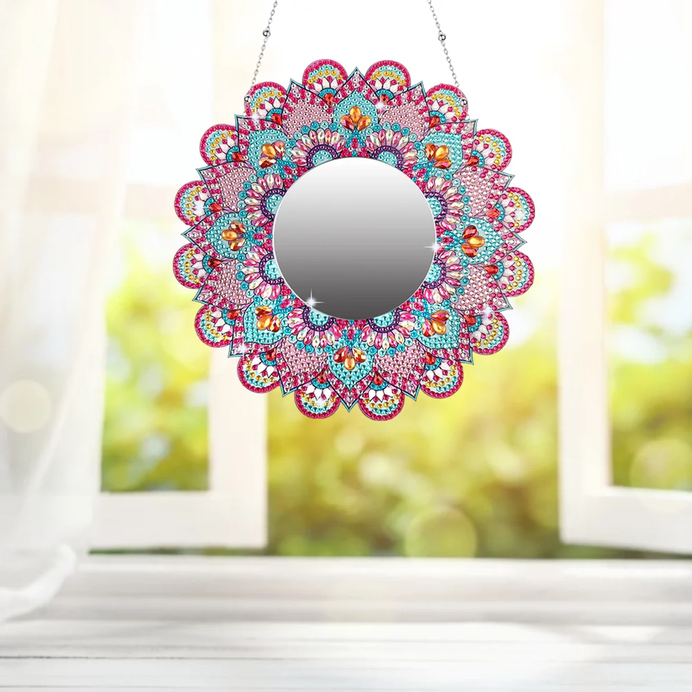 DIY Compact Mirror Paint by Number Kits Hanging Flower Home Decor