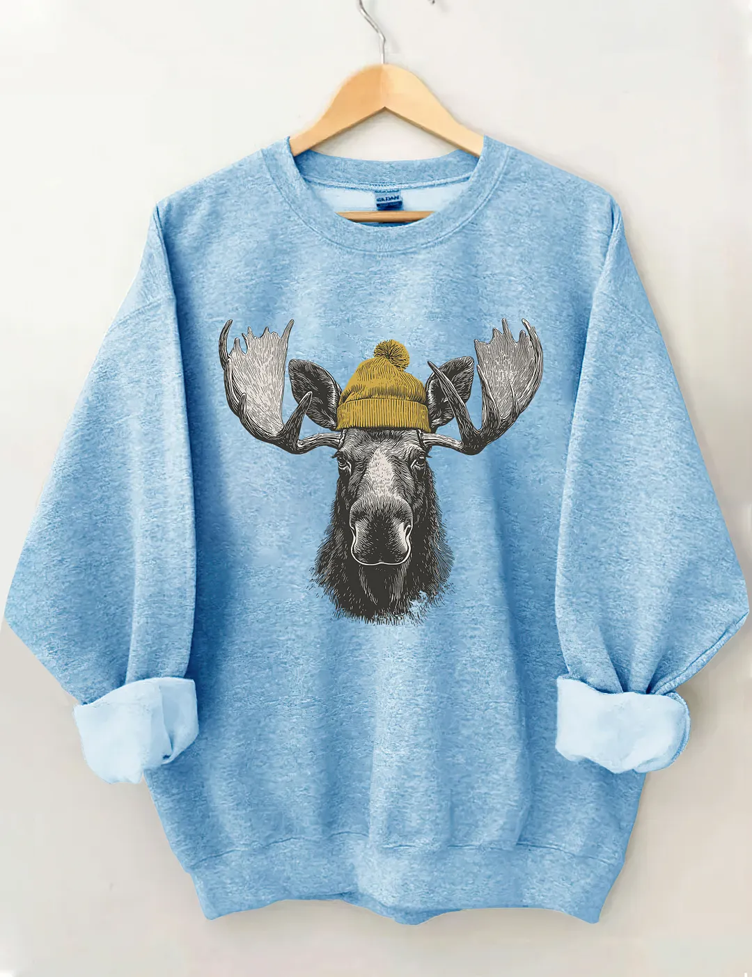 Bull Moose Wearing Beanie Sweatshirt