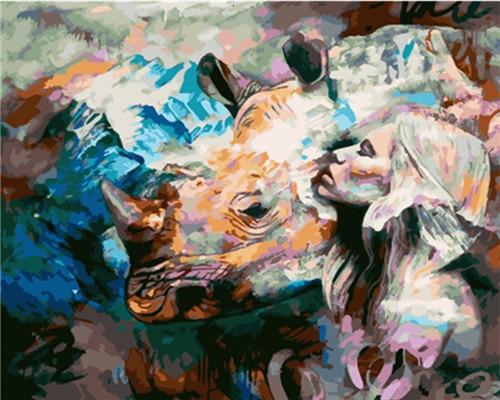 

Woman Hugging a Rhinos – People Paint By Numbers - 40*50CM, 501 Original