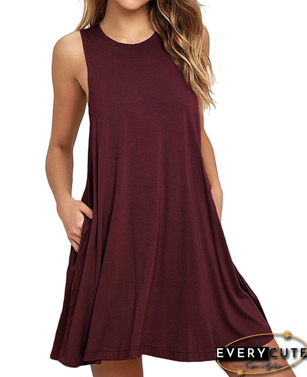 Plus Size XS-8XL Summer Women Casual Round-neck Solid Color Loose Sleeveless Beach Tank