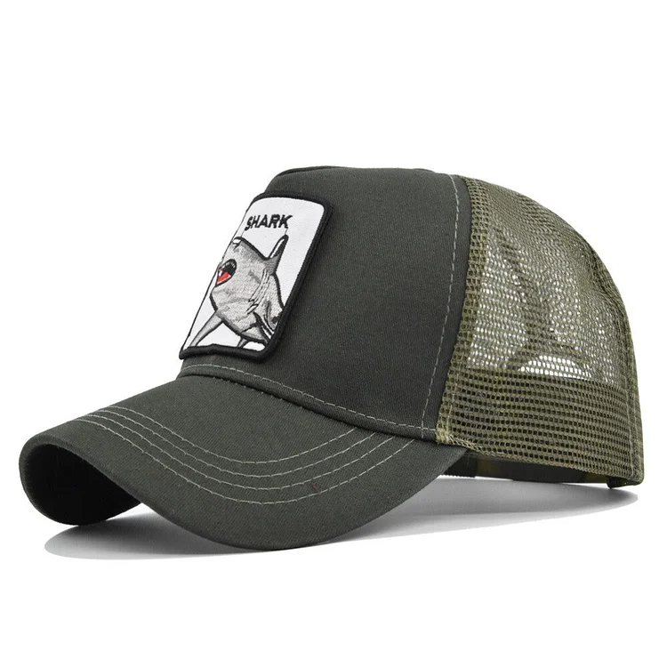 Men s Baseball CapSnapback Hat With Shark Patch Casual Cotton Dad Hats Breathable Mesh Trucker Caps Men Hip Hop Bones