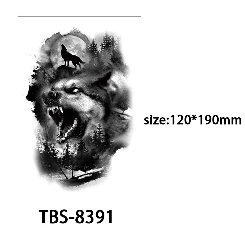 Sdrawing Forest King Animal Tattoo Sticker for Men Tiger Skull Skeleton Fake Tattoo for Women Wolf Tattoo Temporary Waterproof
