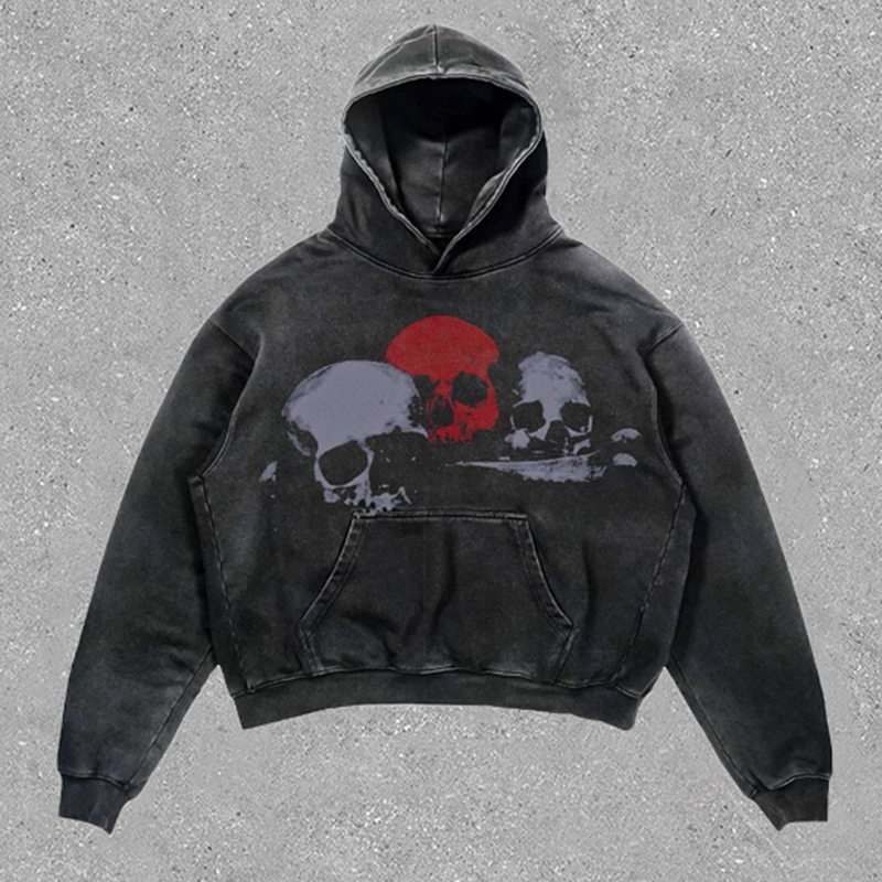 Vintage Mad Skull Graphic Acid Washed Oversized Hoodie