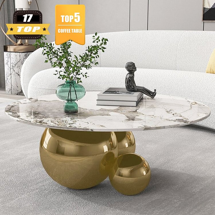 Homemys Modern Luxury Simple Spherical Metal Base Coffee Table