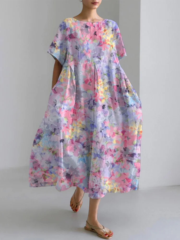 Vintage Floral  Linen Blend Maxi Dress