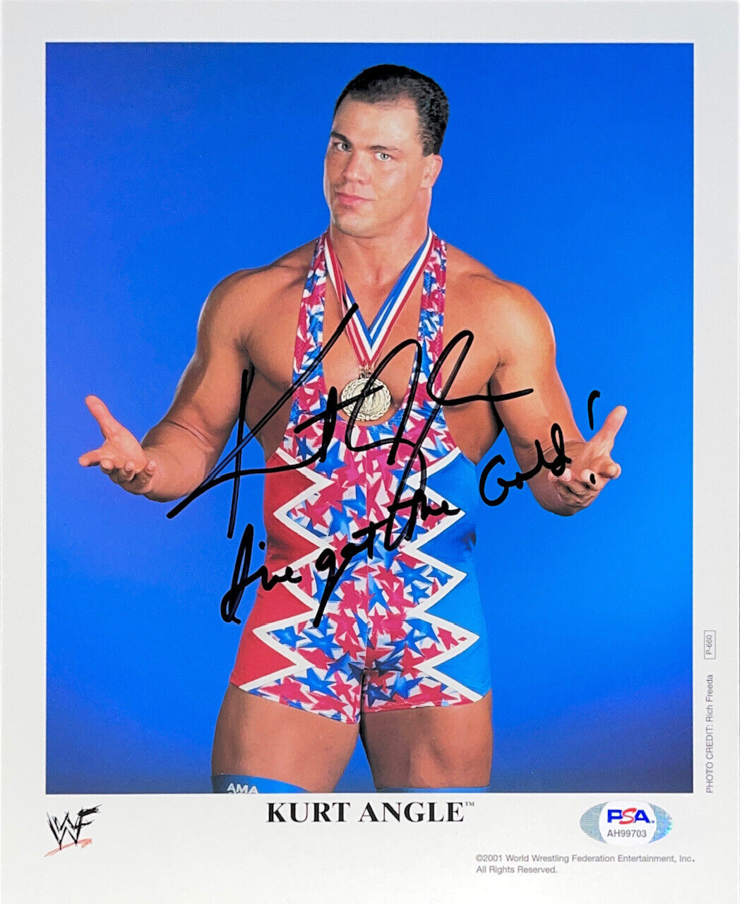 WWE KURT ANGLE P-660 HAND SIGNED AUTOGRAPHED 8X10 PROMO Photo Poster painting WITH PSA COA 4