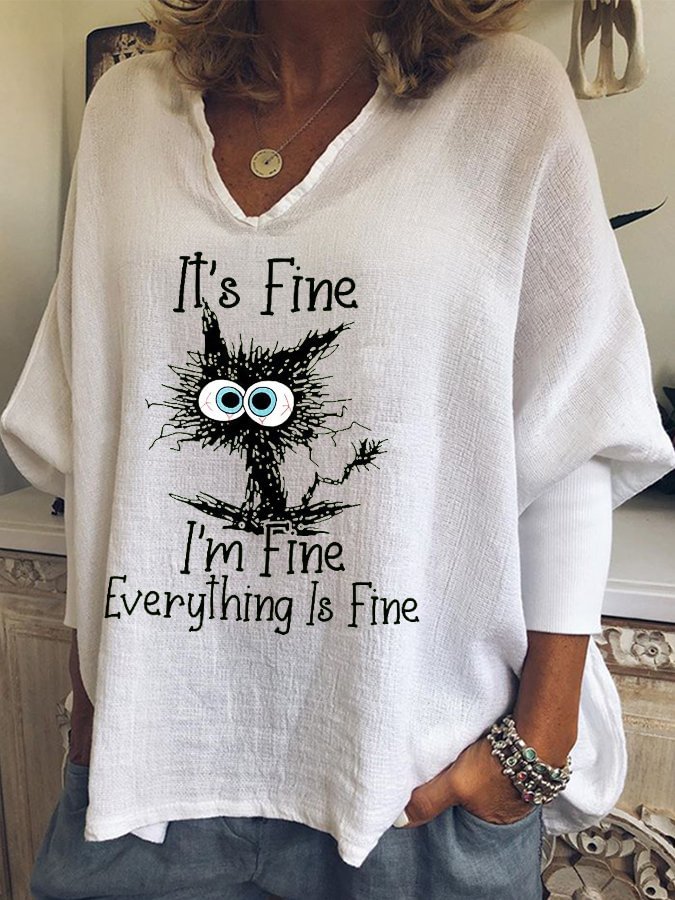 Women's It's Fine I'm Fine Everything Is Fine Slub Cotton Long Sleeve Shirt