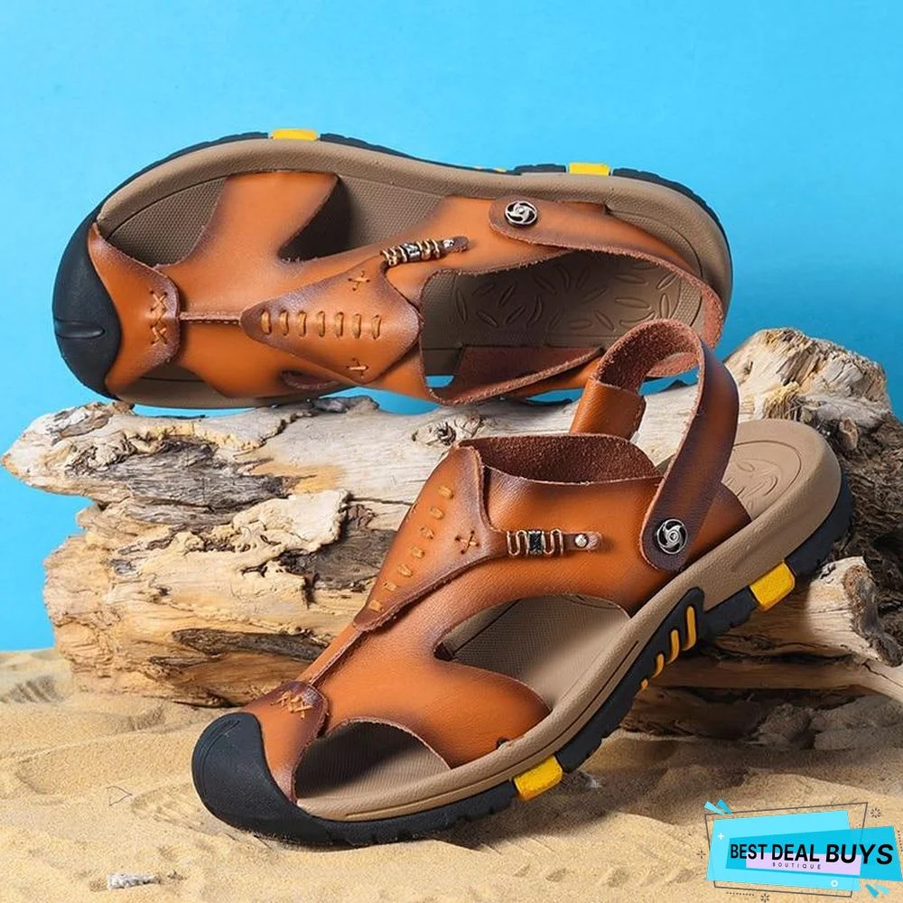 Men's Genuine Leather Roman Sandals Outdoor Slipper Sneaker Beach Flip Flops Shoes