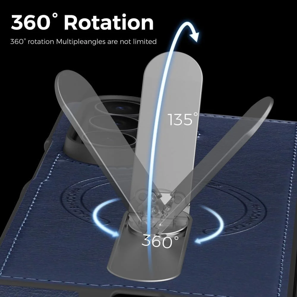 360 Rotae Kickstand Leather Case for Samsung Galaxy Z Fold 7 6 5 4 3 5G Magnetic Heavy Duty Cover, Military Shockproof Cases 