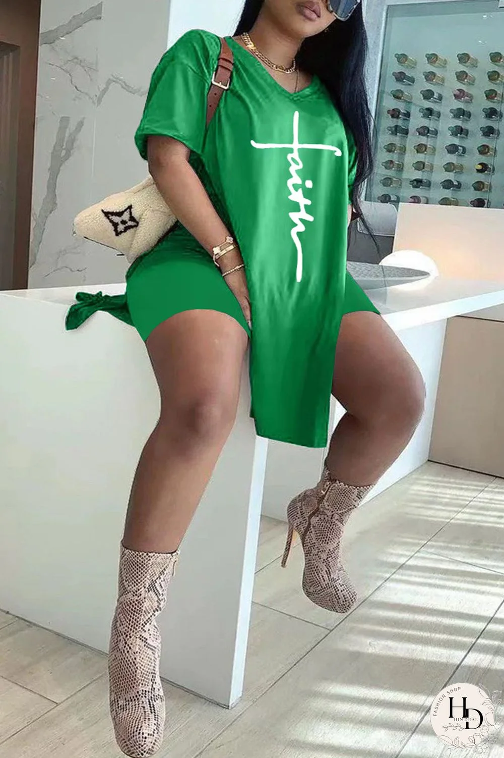 Blue Fashion Casual Print Slit V Neck Plus Size Two Pieces