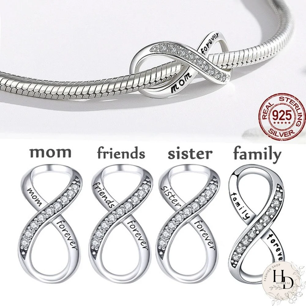 925 Sterling Silver Forever Family Mom Charms European Silver Infinity Forever Sister Friends Charm Fit Original Charm Bracelets DIY Women Bracelet DIY for Mother Friends Sister