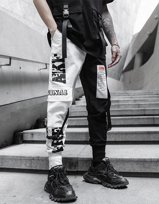 Black And White Color-block Corset Cargo Pants