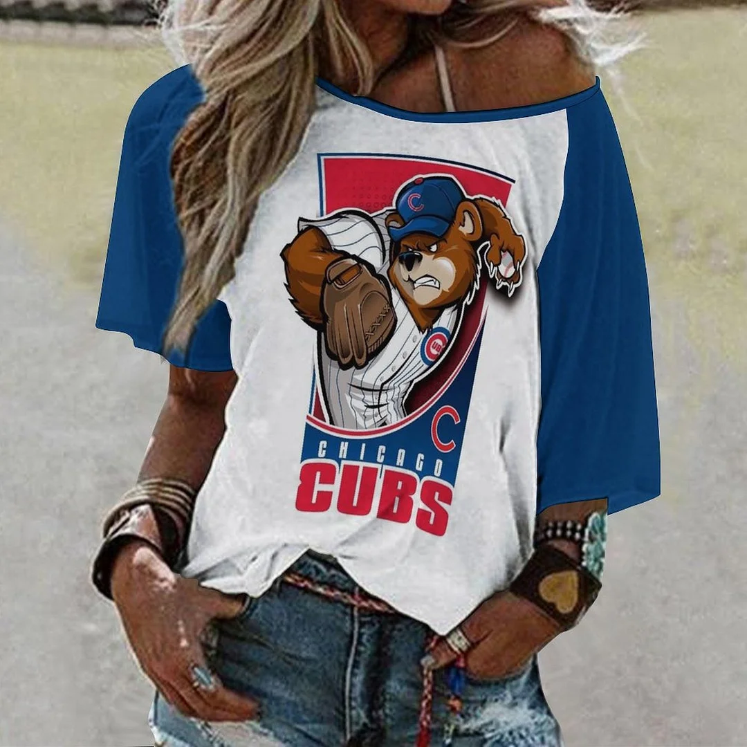 Shoulder Off  Loose Short Sleeve Casual T-shirt for Women Printed with Pattern,Blue,Red