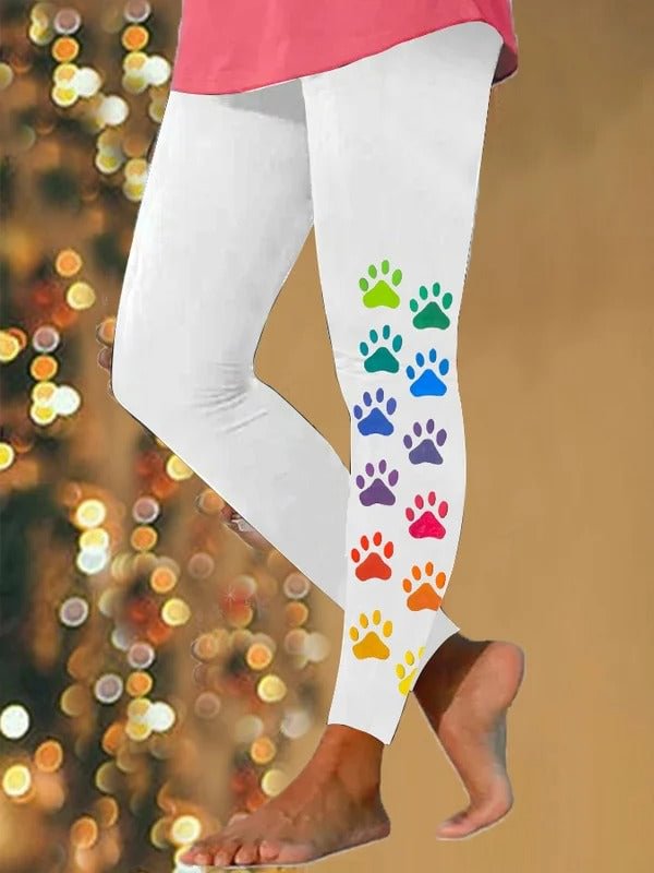 Women's Colorful Dog Paw Print Heart Print Leggings