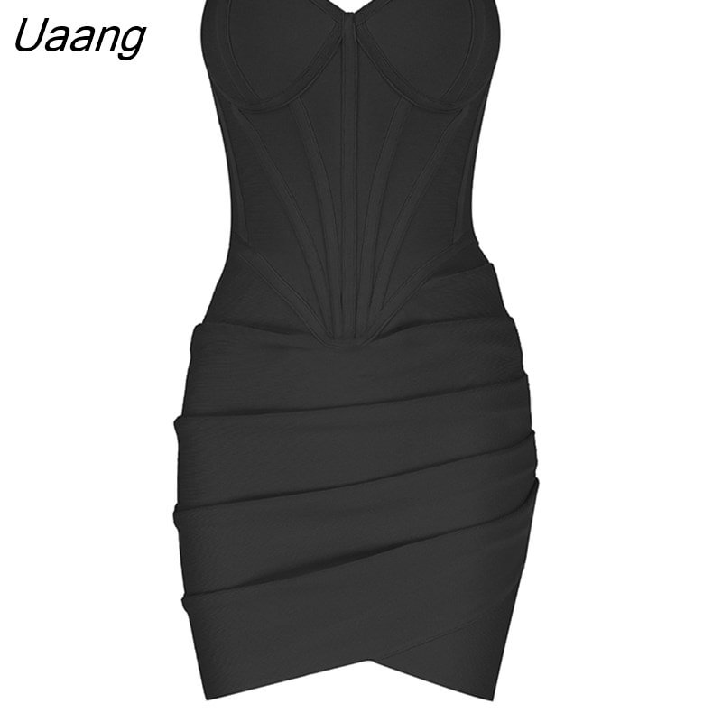 Uaang Women Purple Black Blue Draped Design Sexy Strapless Backless Celebrity Party Club Bandage Mini Dress