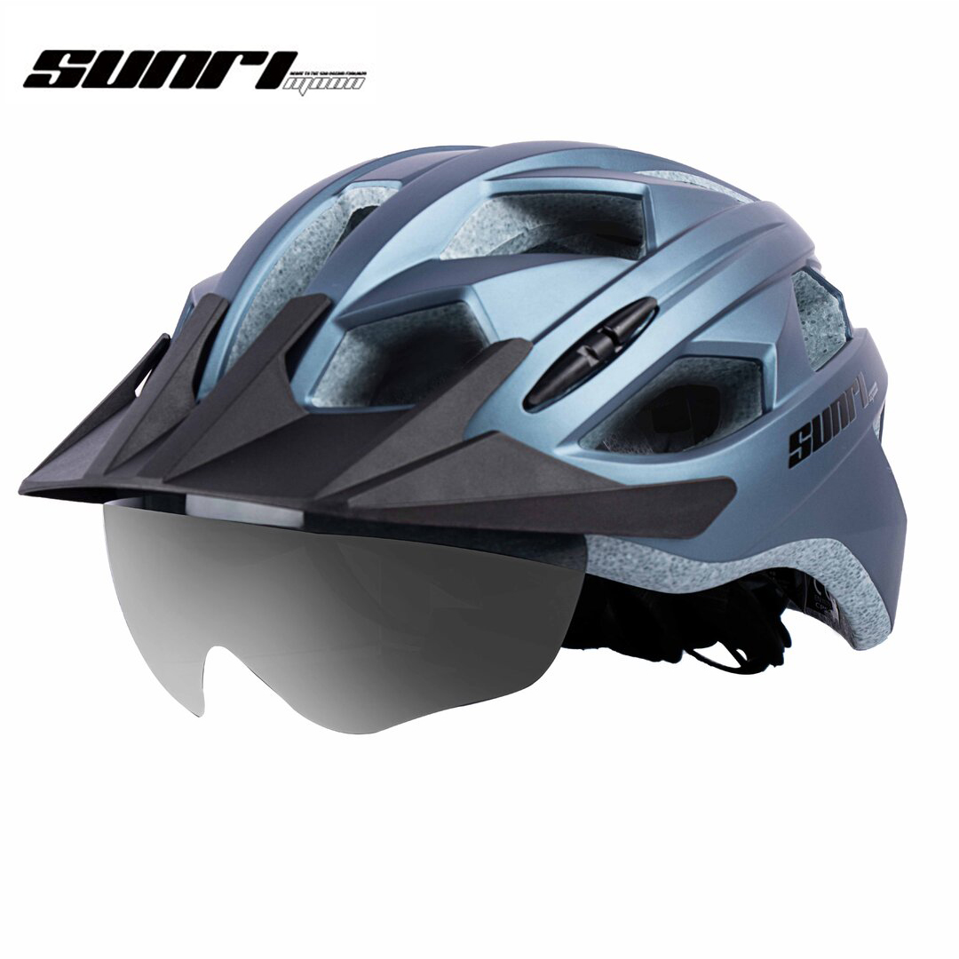 X AUTOHAUX Adult Cycling Helmet Adjustable Size Mountain Bike Helmet with Long Sun Visor and Rear Light 