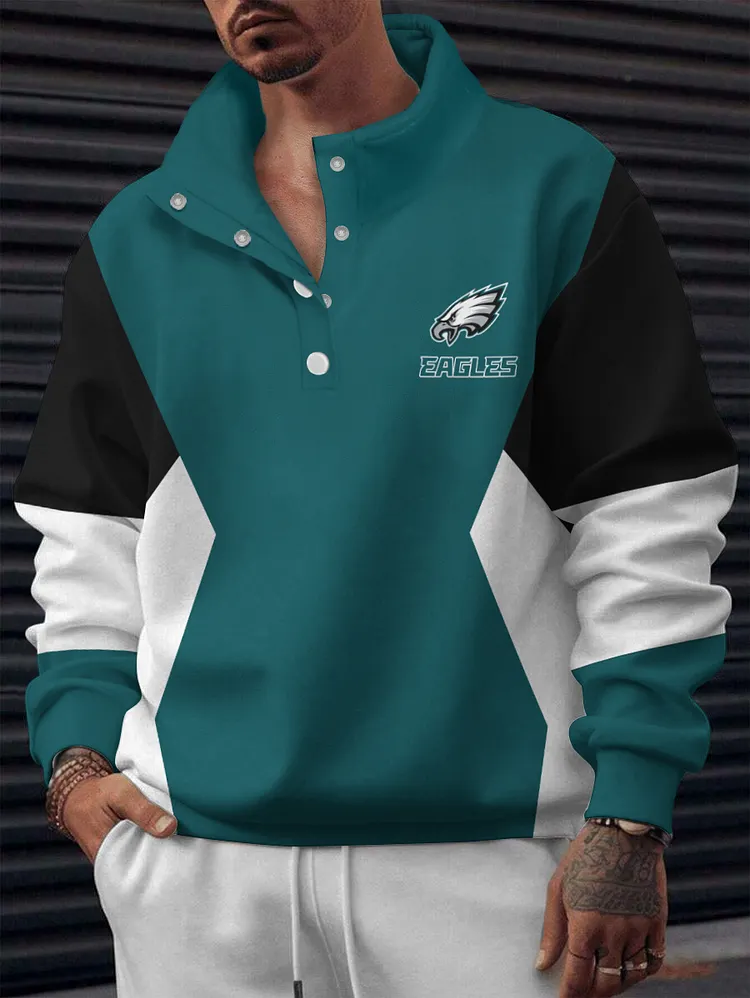 Philadelphia Eagles 2025 New Design Casual Snap  Mockneck Pullover Sweatshirt
