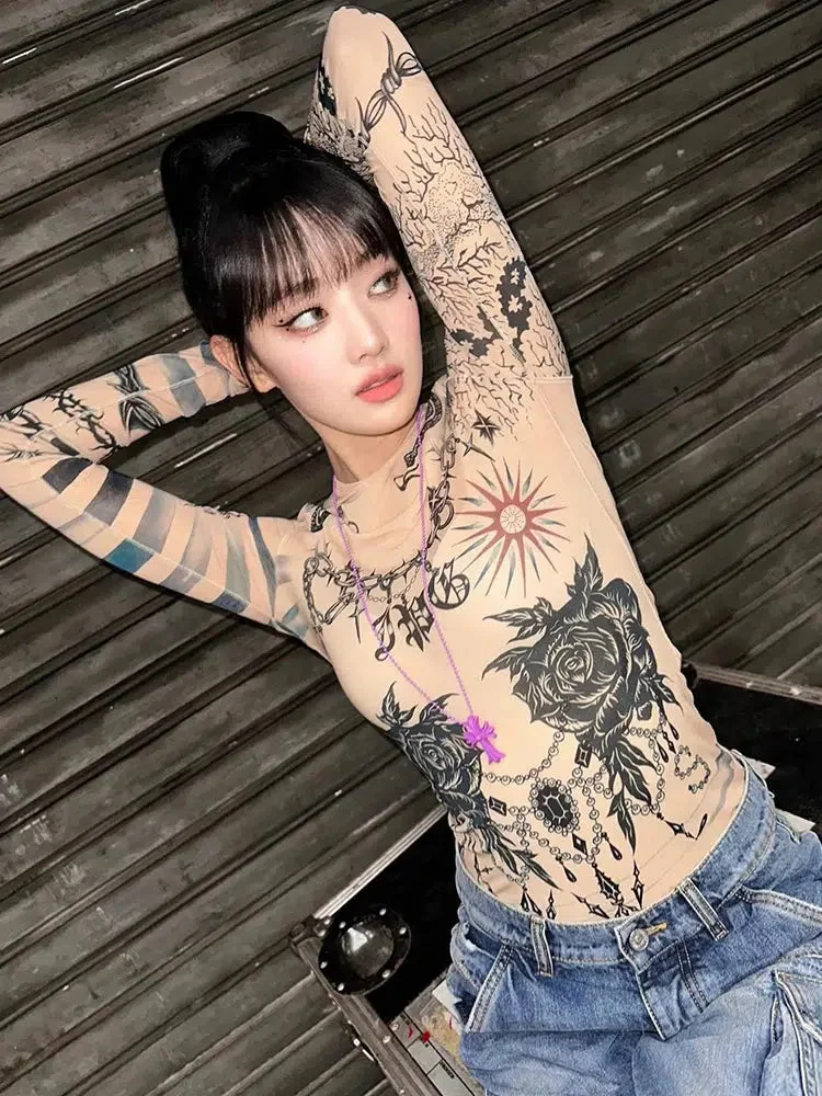 Brownm Mesh Tattoo Top