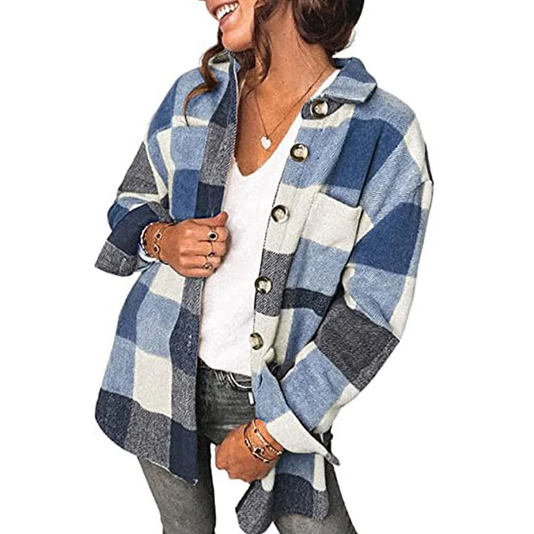 Flannel Coat Casual Women Single Breasted Autumn And Winter Plaid Female Clothes
