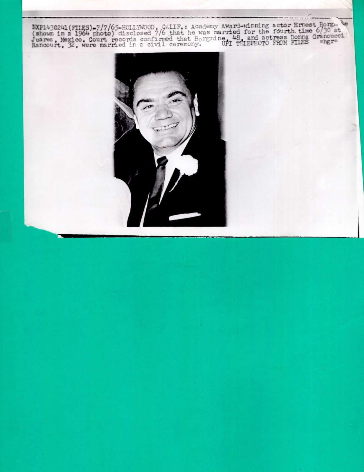 ERNEST BORGNINE Actor Movie Star 1965 News Press Promo Photo Poster painting 6x8