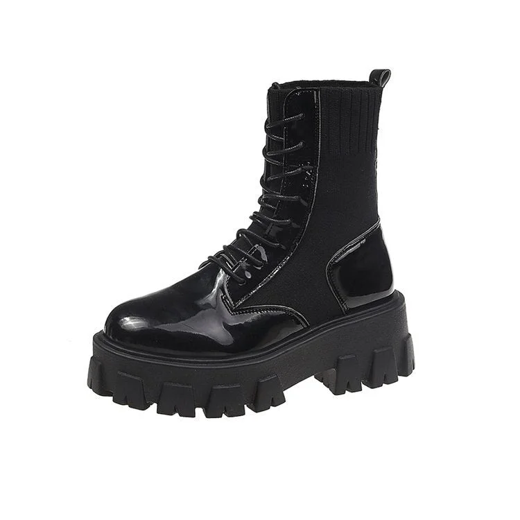 Patent Leather Black High Platform Boots Women Fashion Martin Boots Women 2021 Non-slip Wear-resistant Sole Ankle Boots Ladies